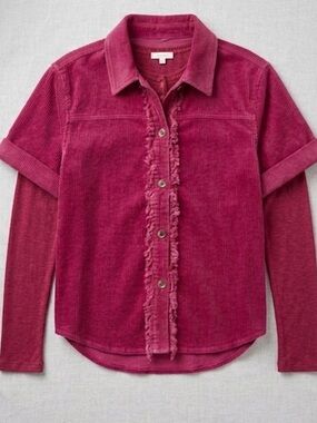 #200. Umgee Dusty Rose Corduroy Collared Button Down Unfinished Hem Jacket